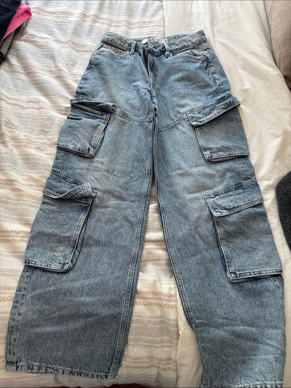 Garage Women's Straight Cargo Jeans in Light Blue Wash